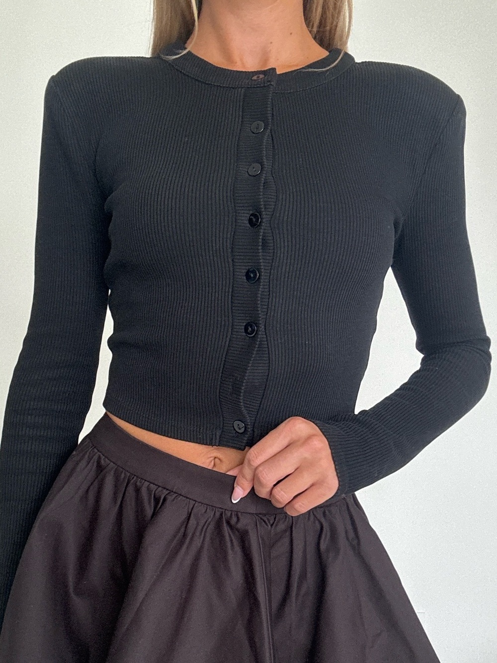 Lovers + Friends Classic Black Women’s Button Up Sweater w/ Shoulder Pads